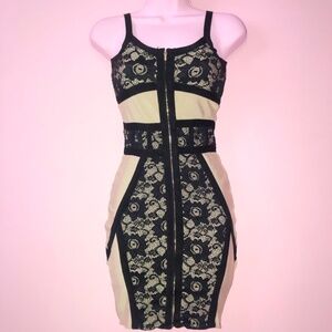bebe bandage dress lace and beige